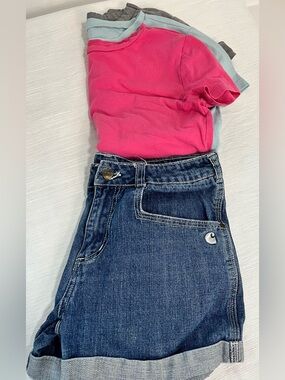 Carhartt Blue Denim Jean Shorts with 3 Cotton T-shirts